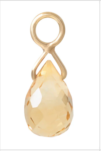 Solid Gold Citrine Briolette Charm