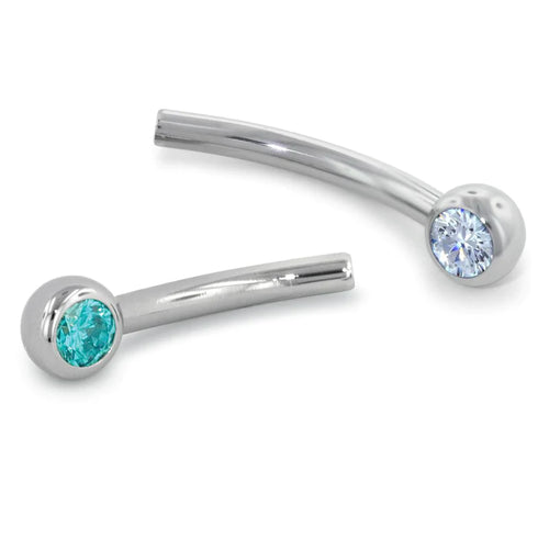 Threadless Curved Barbell with Side Faceted/Cabochon Gem (Shaft Only)